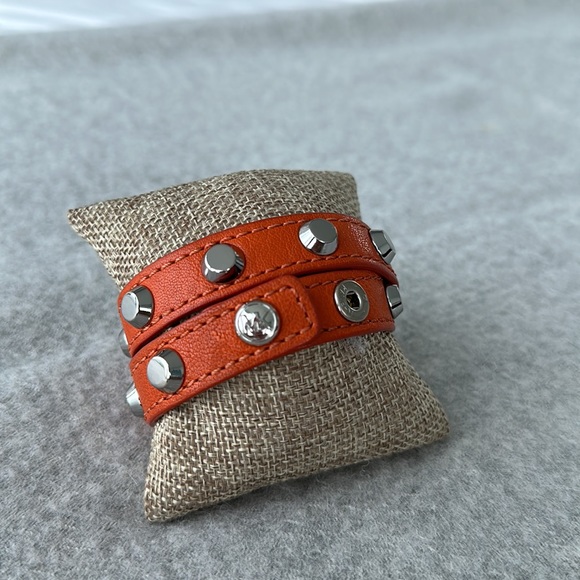 Michael Kors Orange Leather Double Wrap Studded Cuff Bracelet - Picture 2 of 2